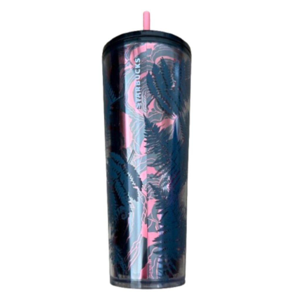 Starbucks Full Sized Cold Cup - Pink with Leaves